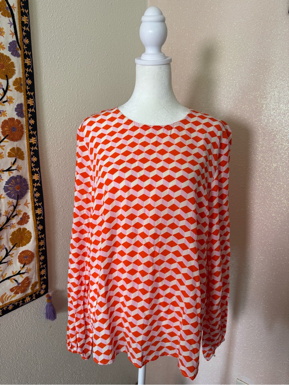 Boden Orange and White Geometric Long-Sleeve Tee